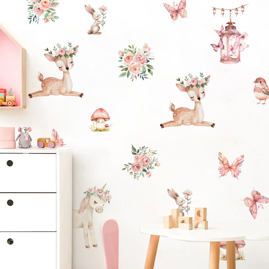Baby Girl Nursery Quotes - 귀여운 만화 사슴 집 벽 스티커,
