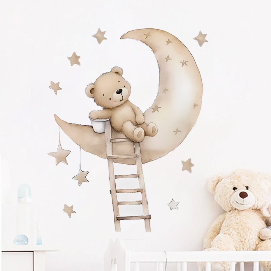 Baby Girl Nursery Quotes - 귀여운 곰 스타 구름 벽 스티커