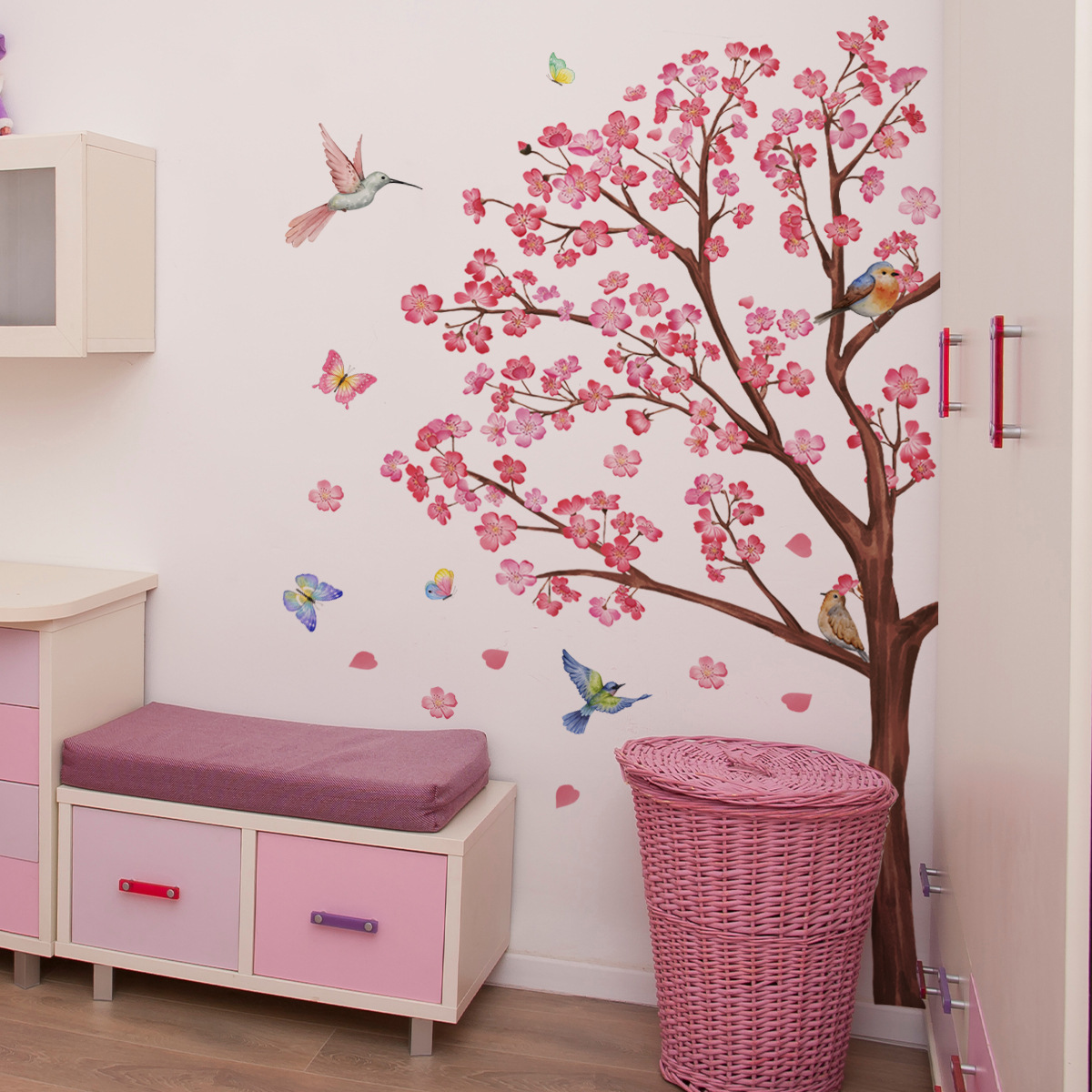 Baby Girl Nursery Quotes - 수채화 새 꽃 벽 스티커 거실