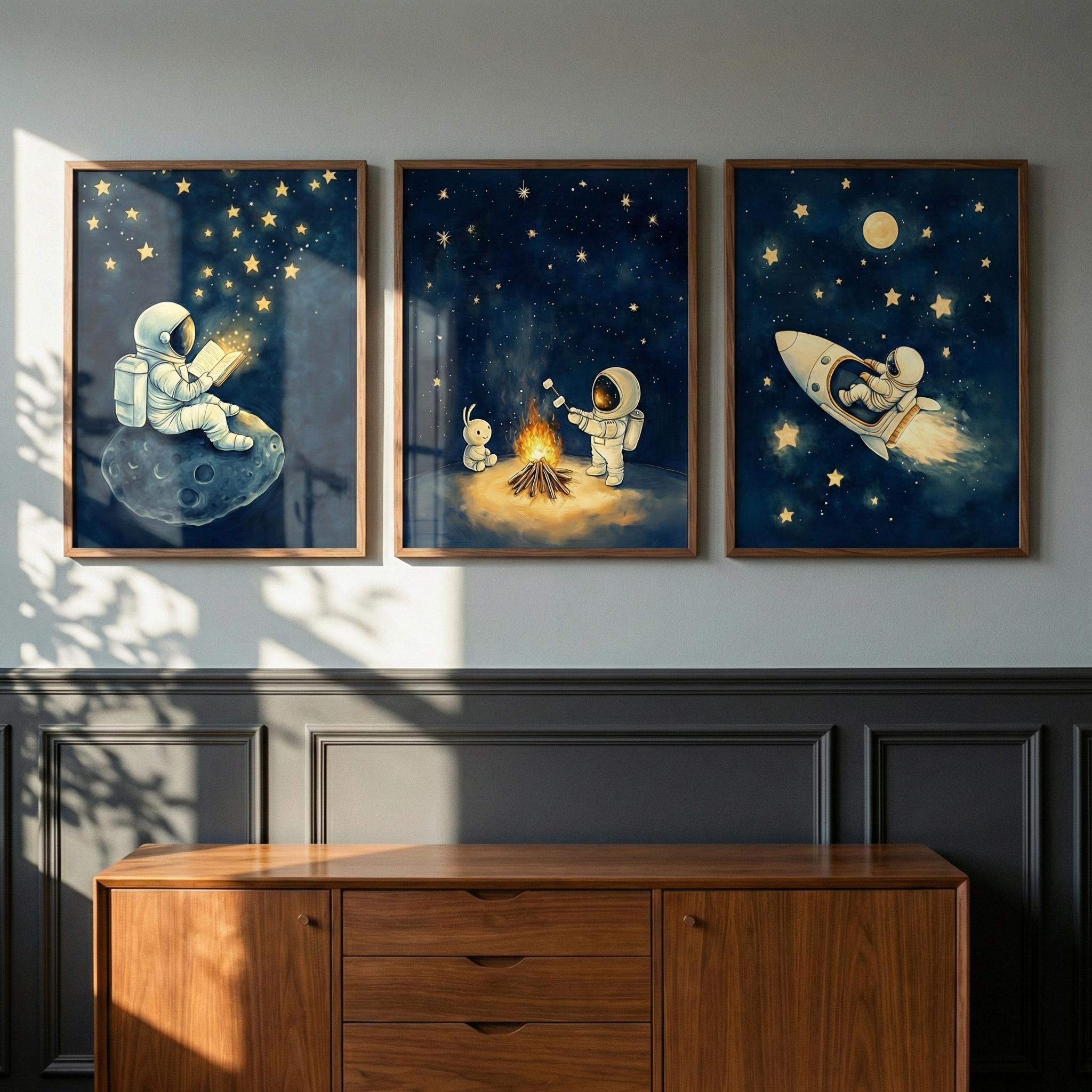 Baby Nursery Frames - 우주비행사 스페이스 벽 장식 세트 3종,