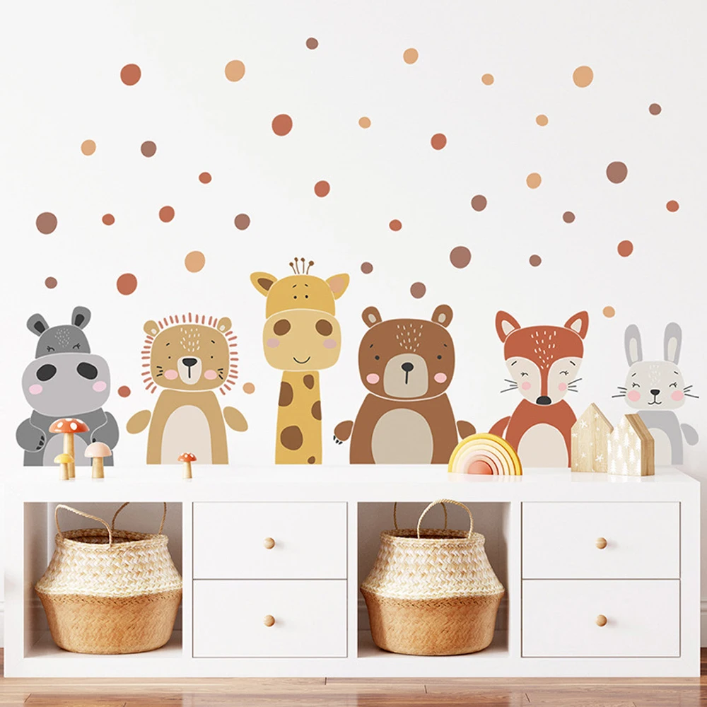 Baby Nursery Peel And Stick Wallpaper - 보헤미안 귀여운 기린 곰 동물 도트