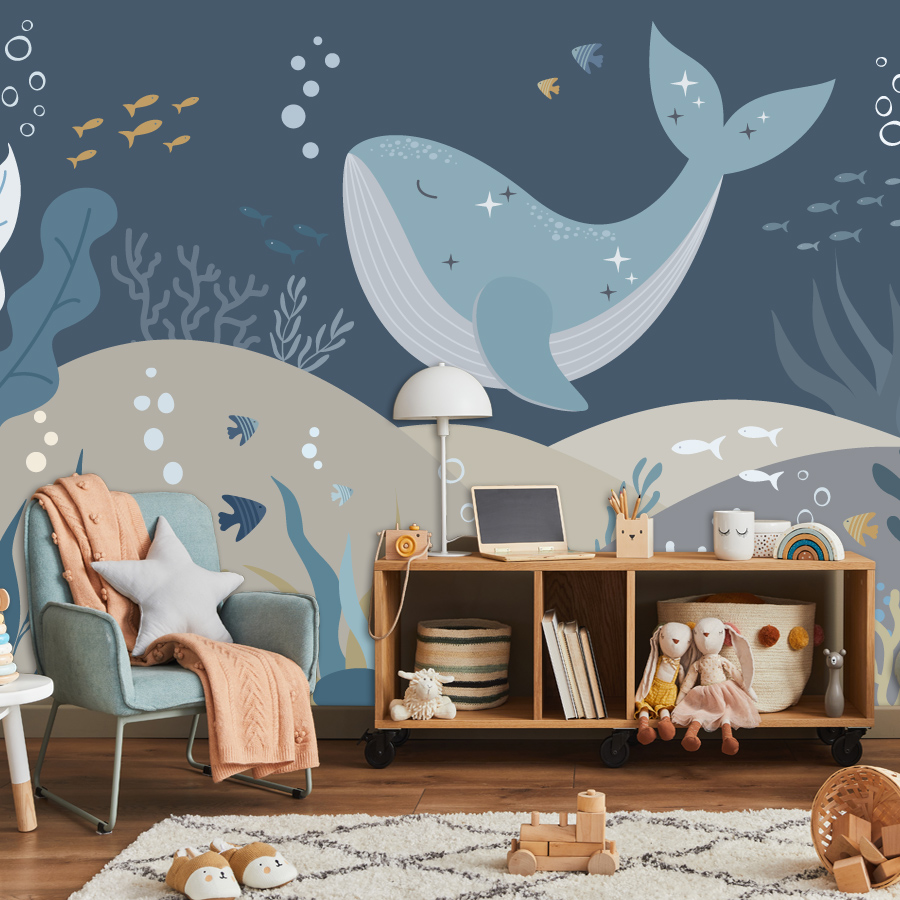 Baby Nursery Peel And Stick Wallpaper - 귀여운 만화 고래 벽지 10종 이상,