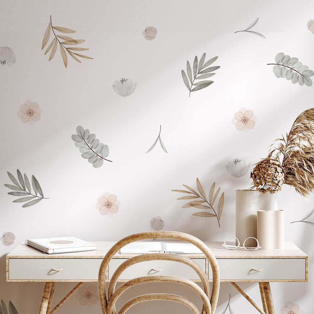 Baby Nursery Decor Girl - Boho 잎 식물 DIY 벽 데칼