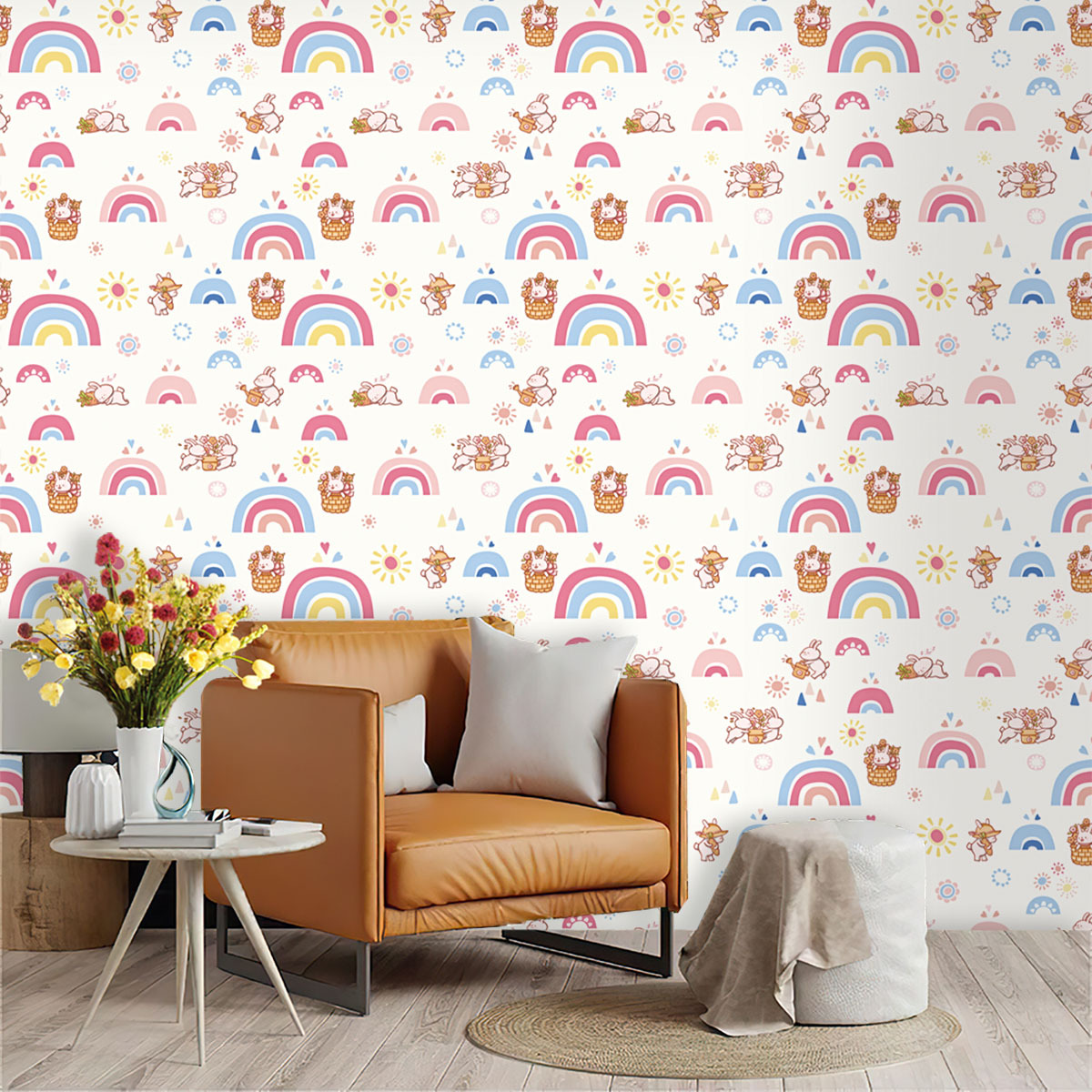 Baby Nursery Peel And Stick Wallpaper - 보헤미안 레인보우 어린이용 스티커 벽지, 여자아이