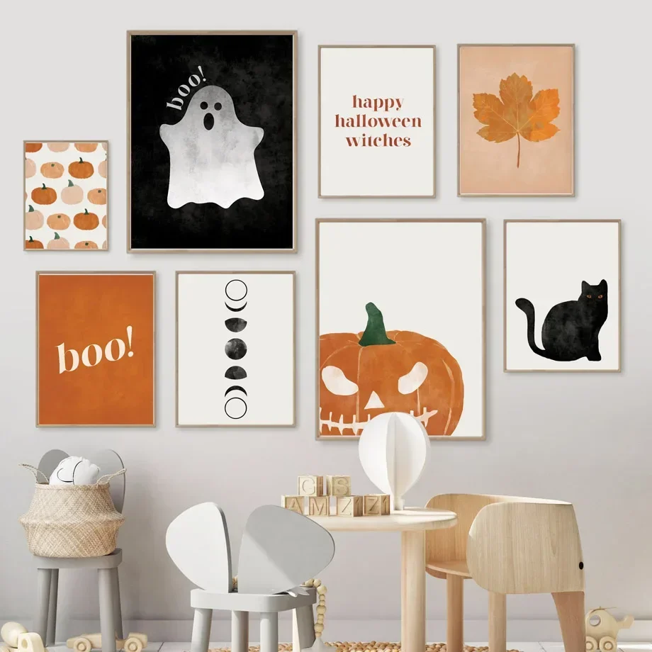 Baby Nursery Decor Girl - 고양이 할로윈 소울 호박 벽 예술