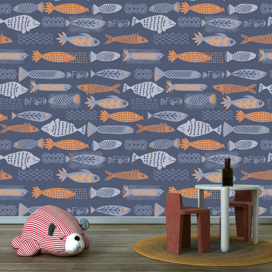 Baby Nursery Peel And Stick Wallpaper - 10+ 물고기 디자인 방수 필앤스틱 벽지