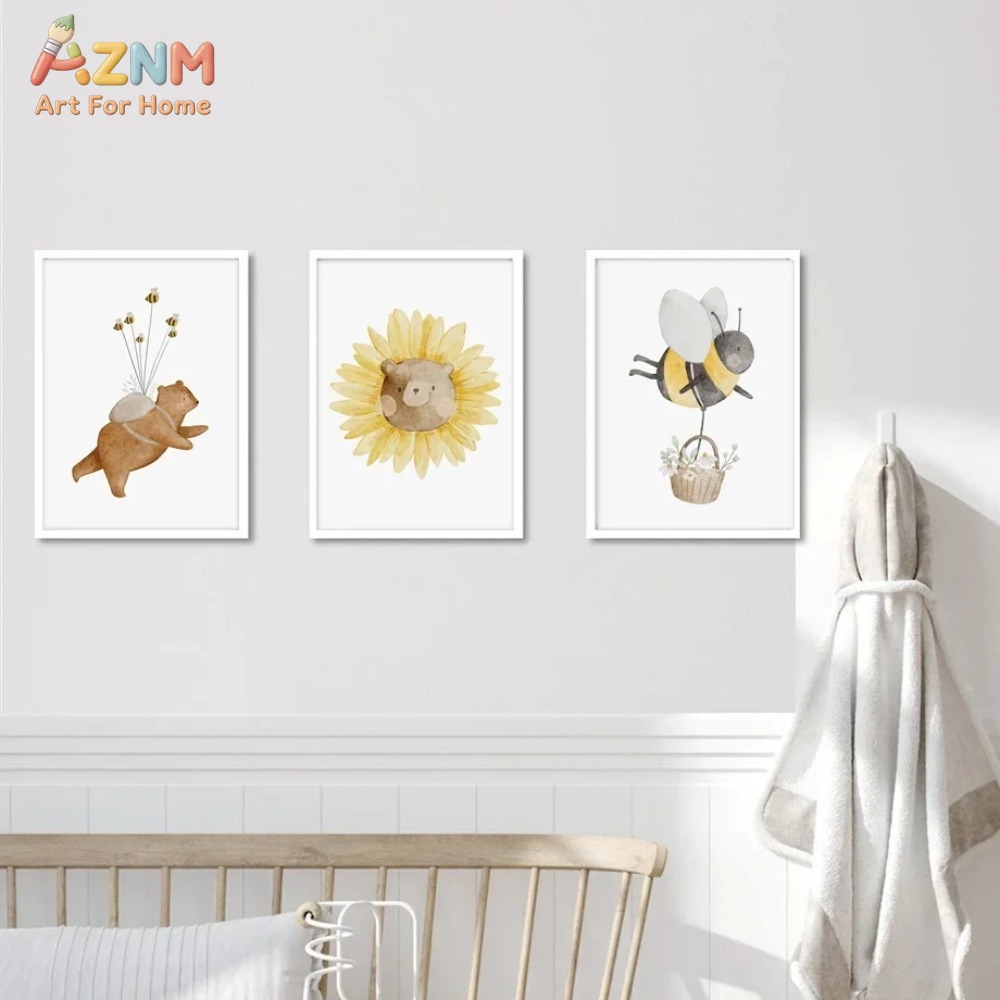 AZNM 수채화 곰 여우 동물 캔버스 벽 예술 Boho - Baby Nursery Frames 리뷰 및 가격