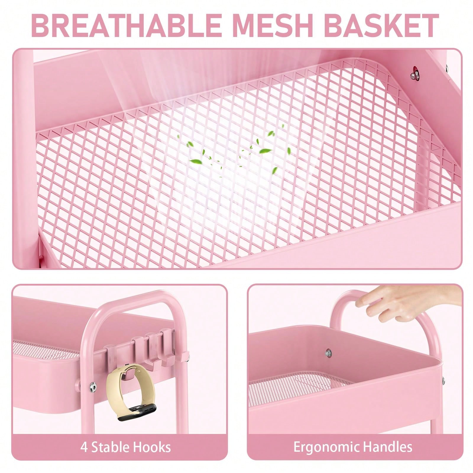 3단 금속 롤링 카트(바퀴 포함) 모던 핑크 유틸리티  - Baby Nursery Trolley 리뷰 및 가격