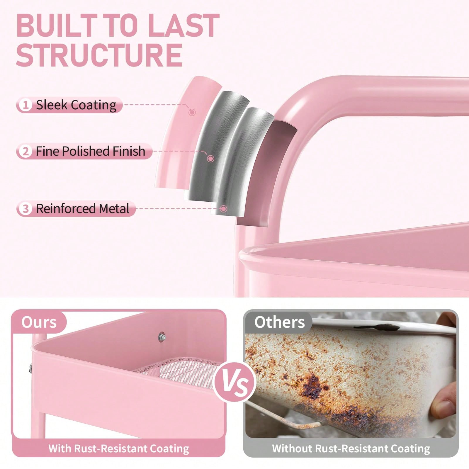 3단 금속 롤링 카트(바퀴 포함) 모던 핑크 유틸리티  - Baby Nursery Trolley 리뷰 및 가격