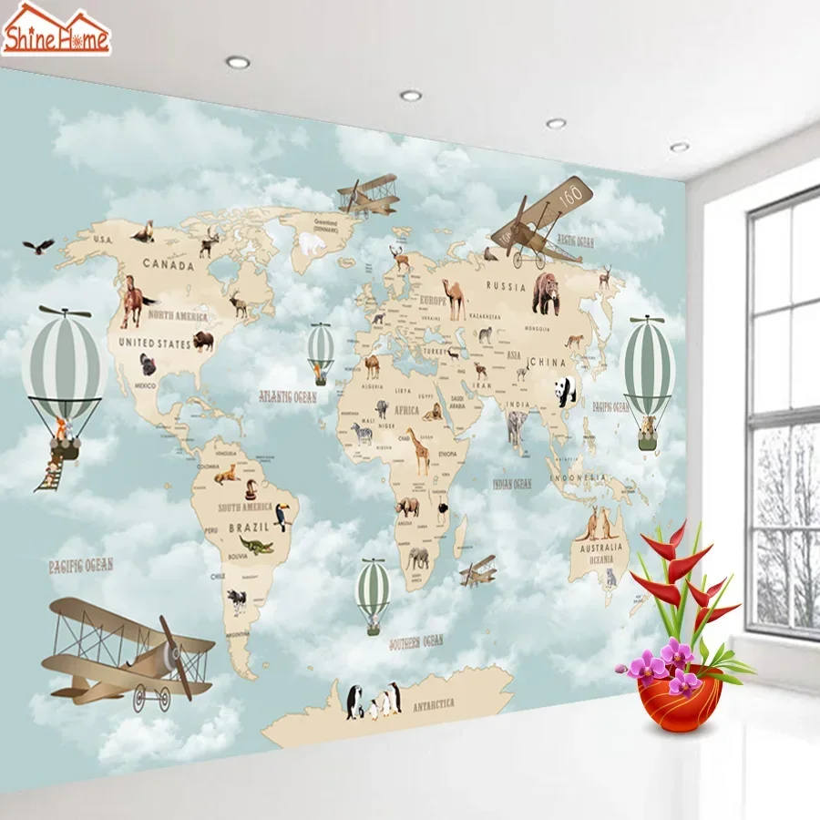 접착식 벽지 홈 데코 아트 거실용 만화 세계지도 어린이 - Baby Nursery Peel And Stick Wallpaper 리뷰 및 가격