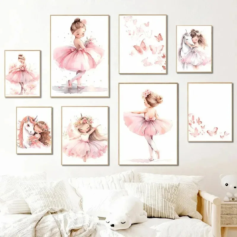 핑크 발레리나 소녀 유니콘 나비 포스터 어린이 방 장식 - Baby Nursery Decor Girl 리뷰 및 가격