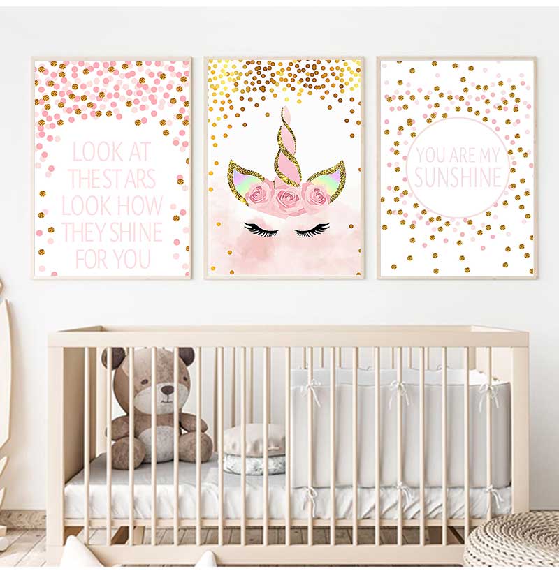 장식 그림 아기 소녀 침실 장식 핑크 유니콘 보육 따옴 - Baby Girl Nursery Quotes 리뷰 및 가격