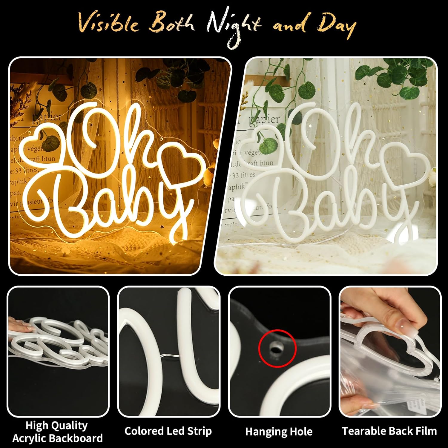오 베이비 네온 사인 LED 마키 라이트 USB 작동식 - Baby Nursery Wall Lights 리뷰 및 가격