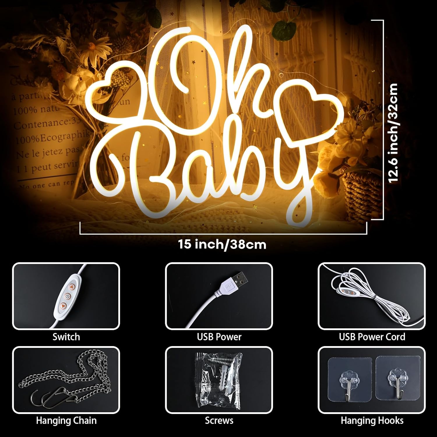 오 베이비 네온 사인 LED 마키 라이트 USB 작동식 - Baby Nursery Wall Lights 리뷰 및 가격