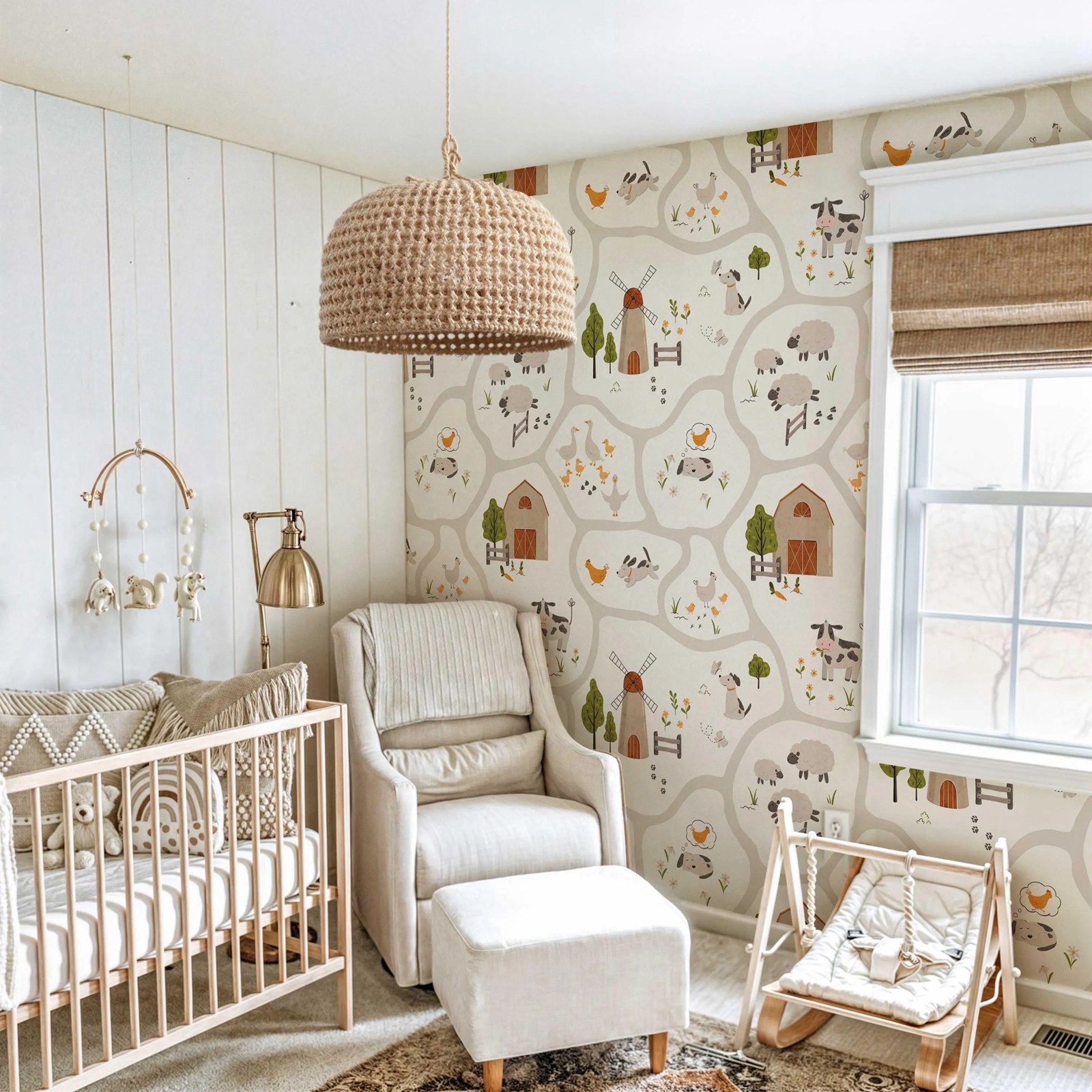 귀여운 농장 동물 어린이 벽지 껍질과 스틱, 보육 벽  - Baby Nursery Peel And Stick Wallpaper 리뷰 및 가격