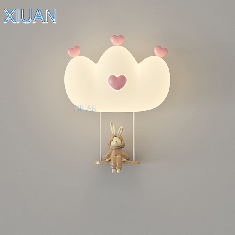 여아용 로맨틱 핑크 크라운 벽 램프, 곰 원숭이 토끼  - Baby Nursery Wall Lights 리뷰 및 가격