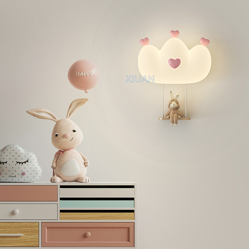 여아용 로맨틱 핑크 크라운 벽 램프, 곰 원숭이 토끼  - Baby Nursery Wall Lights 리뷰 및 가격