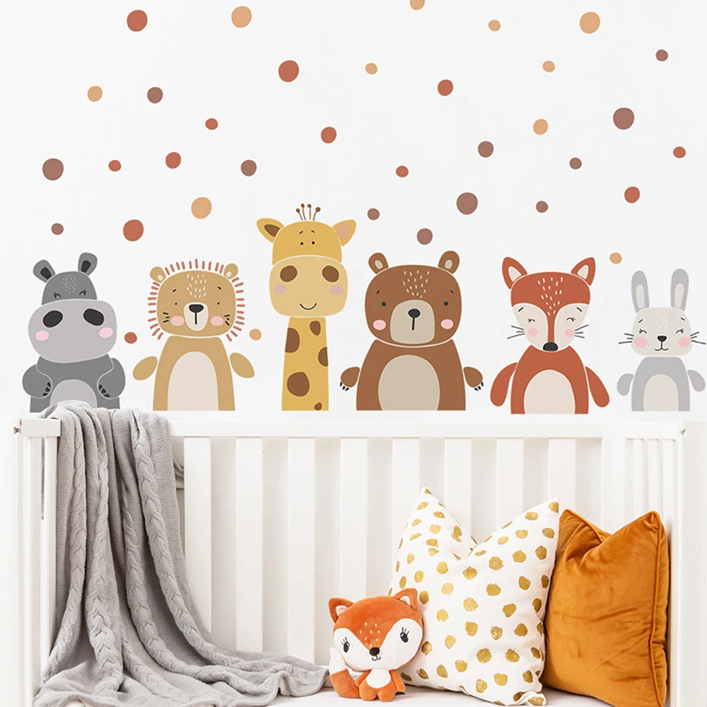 보헤미안 귀여운 기린 곰 동물 도트 벽 스티커 유아용  - Baby Nursery Peel And Stick Wallpaper 리뷰 및 가격