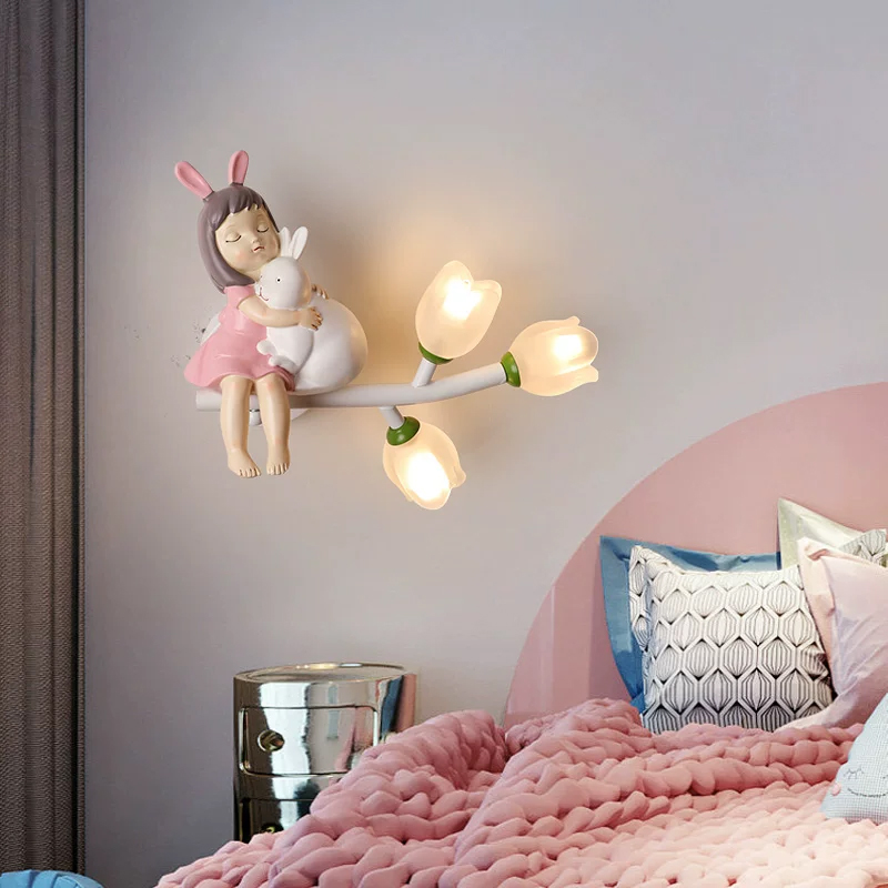 어린이방 공주방 침대 옆 벽등 레진 소녀 유리 꽃 램프 - Baby Nursery Wall Lights 리뷰 및 가격
