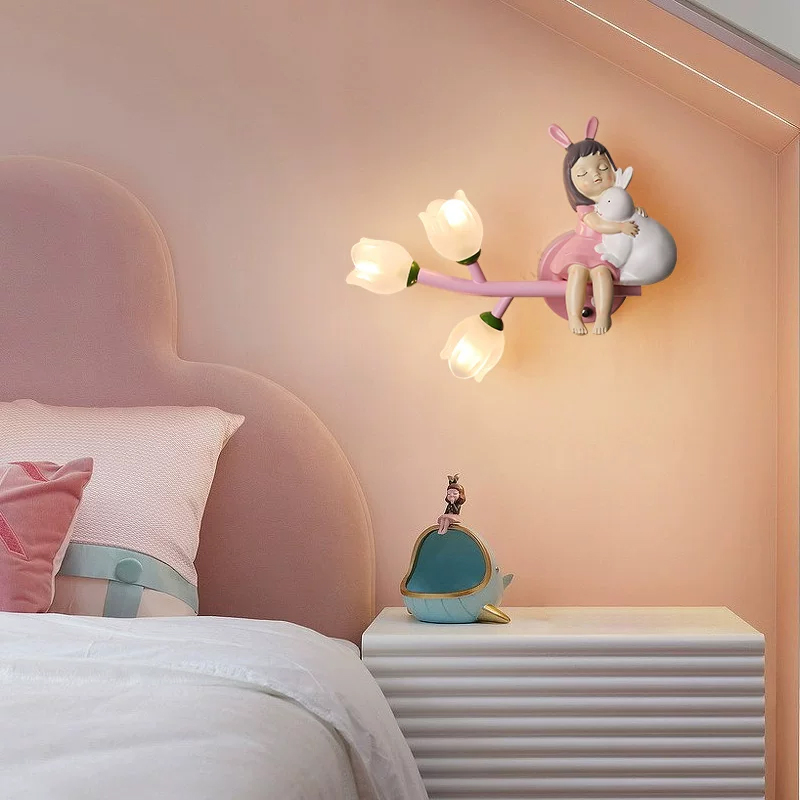 어린이방 공주방 침대 옆 벽등 레진 소녀 유리 꽃 램프 - Baby Nursery Wall Lights 리뷰 및 가격