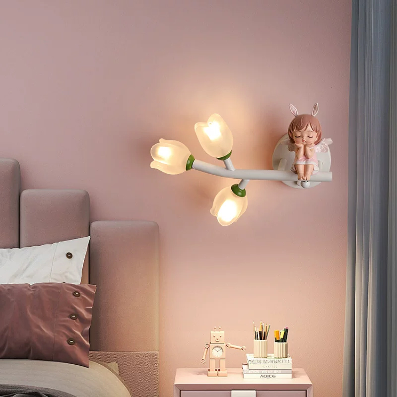 어린이방 공주방 침대 옆 벽등 레진 소녀 유리 꽃 램프 - Baby Nursery Wall Lights 리뷰 및 가격