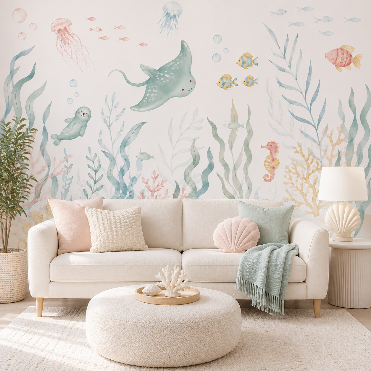해양 동물 자가 접착 벽지 파스텔 바다 생물 벽화 붙였 - Baby Nursery Peel And Stick Wallpaper 리뷰 및 가격