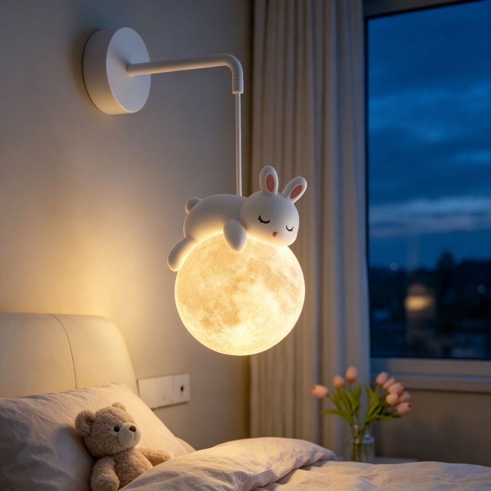귀여운 동물 모양 벽 램프, 흰 토끼, 흰 곰, 달 모 - Baby Nursery Wall Lights 리뷰 및 가격
