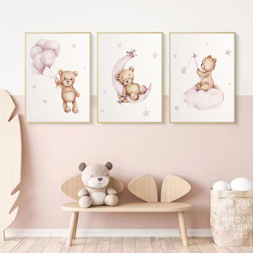곰돌이 유아방 벽 장식 테디베어 캔버스 벽 그림 아기  - Baby Nursery Decor Girl 리뷰 및 가격