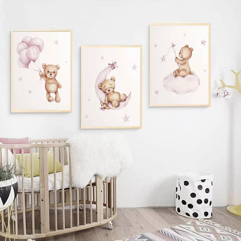 곰돌이 유아방 벽 장식 테디베어 캔버스 벽 그림 아기  - Baby Nursery Decor Girl 리뷰 및 가격