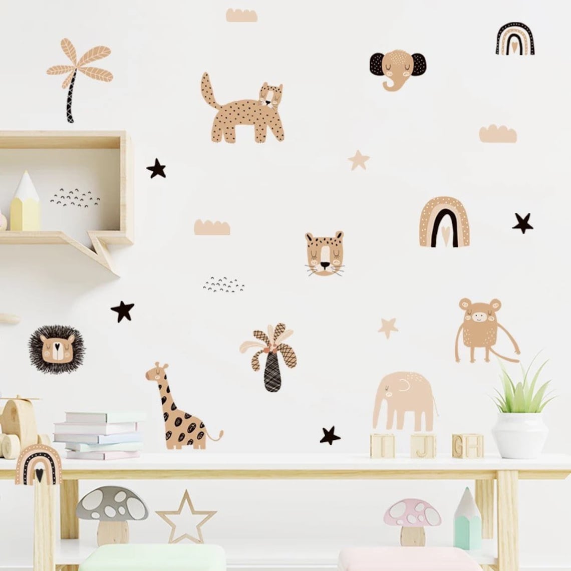 Boho 만화 무지개 별 귀여운 동물 얼굴 수채화 보육 - Baby Nursery Decor Girl 리뷰 및 가격