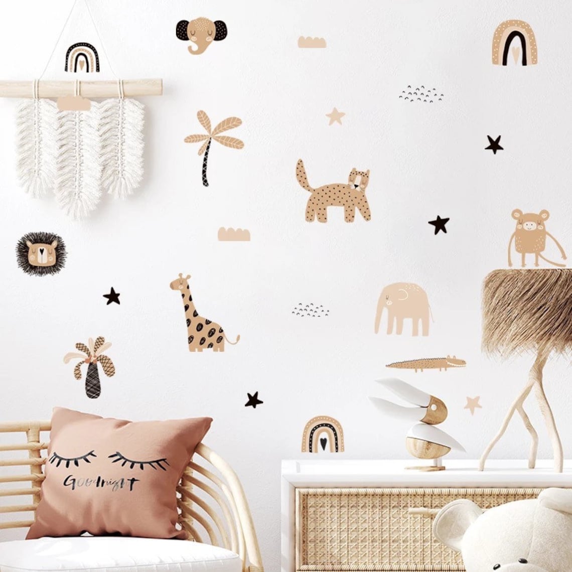 Boho 만화 무지개 별 귀여운 동물 얼굴 수채화 보육 - Baby Nursery Decor Girl 리뷰 및 가격