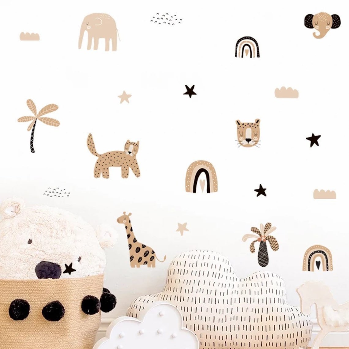 Boho 만화 무지개 별 귀여운 동물 얼굴 수채화 보육 - Baby Nursery Decor Girl 리뷰 및 가격